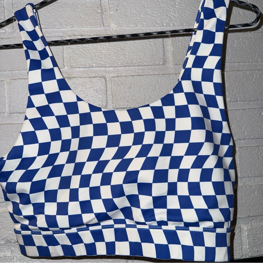 WILO the Label Sports Bra Wave Blue & White Check, Sz Medium - NWT